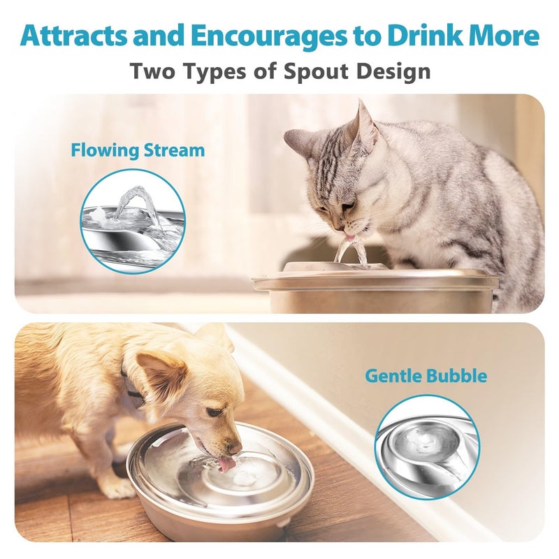 ORSDA Cat Water Fountain Stainless Steel, 2L Pet Fountain for Cats Inside, Dog Water Dispenser, Automatic Cat Drinking Fountains with 6 Replacement Filters for Cats, Small Dogs - Image 3